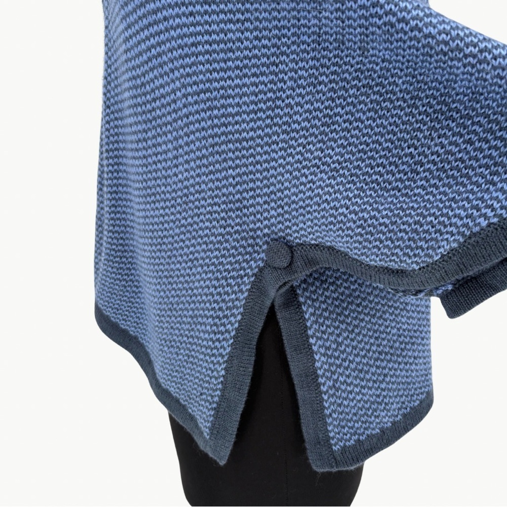 Vintage 80s Baby Alpaca Knit Cape Poncho Funnel Neck Sz Medium Blue Artisan Cozy - Picture 10 of 16